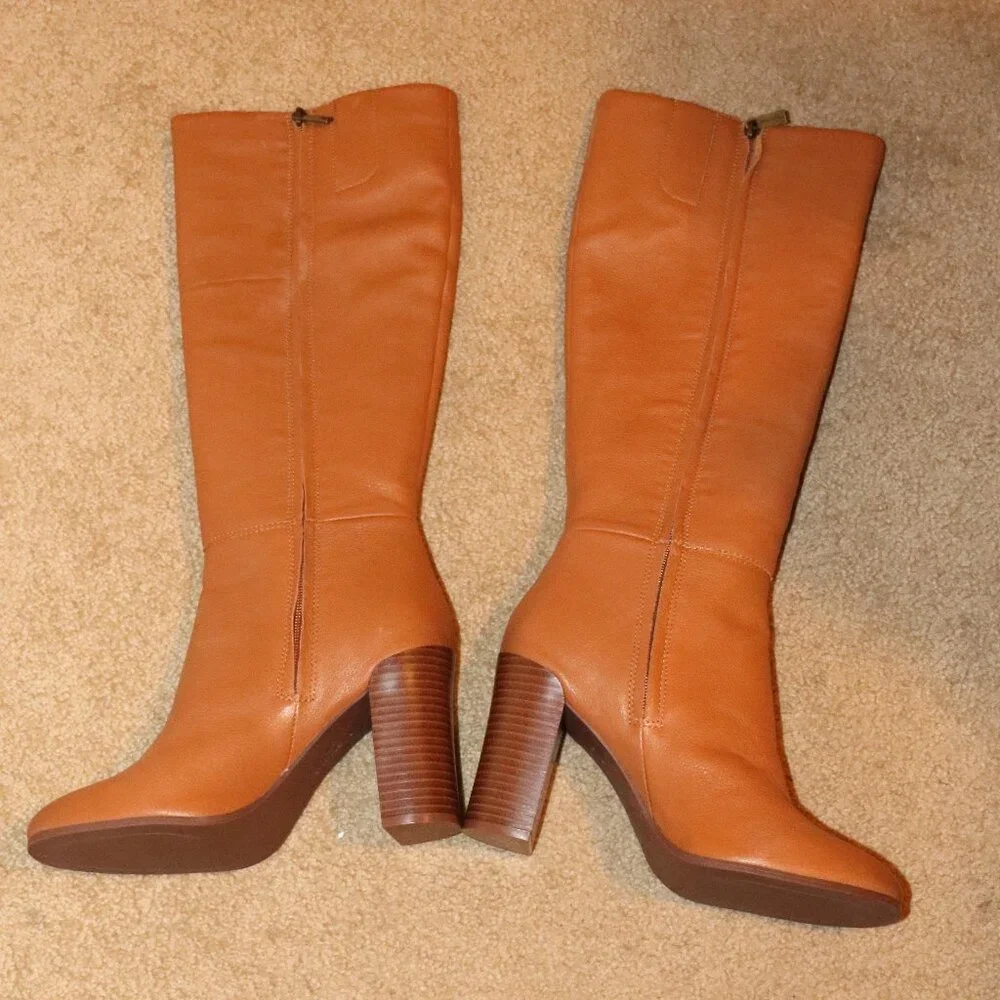 Kenneth Cole Knee High Leather Boots - Sz 9M Tan - Picture 2 of 4